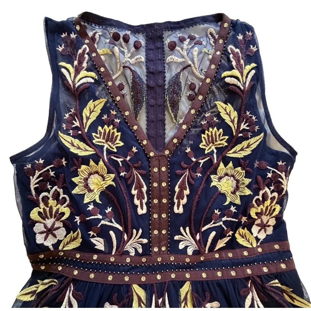 Anthropologie Moulinette Soeurs Alicante Embroidered Tulle Navy Midi Dress Sz 6 - Picture 7 of 16